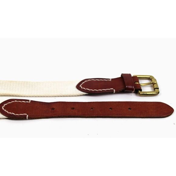 ITALIAN BROWN GENUINE LEATHER 1 1/4"Wd CREAM CANVAS GOLF MEN'S BELT 42-44 (67M - Picture 10 of 11